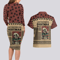 Skull Christmas Couples Matching Long Sleeve Bodycon Dress and Hawaiian Shirt Newspaper Retro Style - Wonder Print Shop