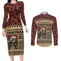 Skull Christmas Couples Matching Long Sleeve Bodycon Dress and Long Sleeve Button Shirt Newspaper Retro Style - Wonder Print Shop