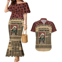 Skull Christmas Couples Matching Mermaid Dress and Hawaiian Shirt Newspaper Retro Style - Wonder Print Shop