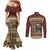 Skull Christmas Couples Matching Mermaid Dress and Long Sleeve Button Shirt Newspaper Retro Style - Wonder Print Shop