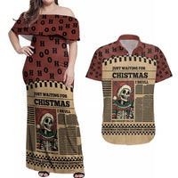 Skull Christmas Couples Matching Off Shoulder Maxi Dress and Hawaiian Shirt Newspaper Retro Style - Wonder Print Shop