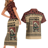 Skull Christmas Couples Matching Short Sleeve Bodycon Dress and Hawaiian Shirt Newspaper Retro Style - Wonder Print Shop