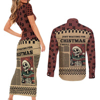 Skull Christmas Couples Matching Short Sleeve Bodycon Dress and Long Sleeve Button Shirt Newspaper Retro Style - Wonder Print Shop