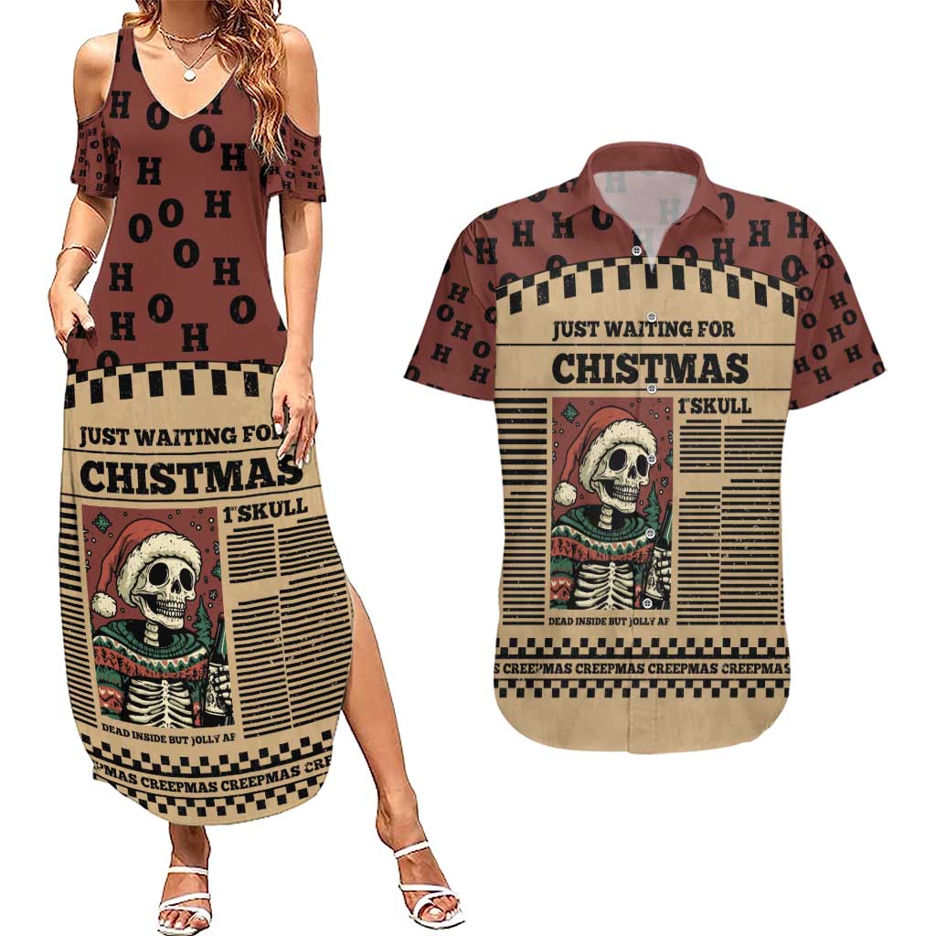 Skull Christmas Couples Matching Summer Maxi Dress and Hawaiian Shirt Newspaper Retro Style - Wonder Print Shop