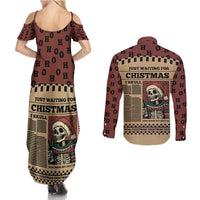 Skull Christmas Couples Matching Summer Maxi Dress and Long Sleeve Button Shirt Newspaper Retro Style - Wonder Print Shop