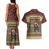 Skull Christmas Couples Matching Tank Maxi Dress and Hawaiian Shirt Newspaper Retro Style - Wonder Print Shop