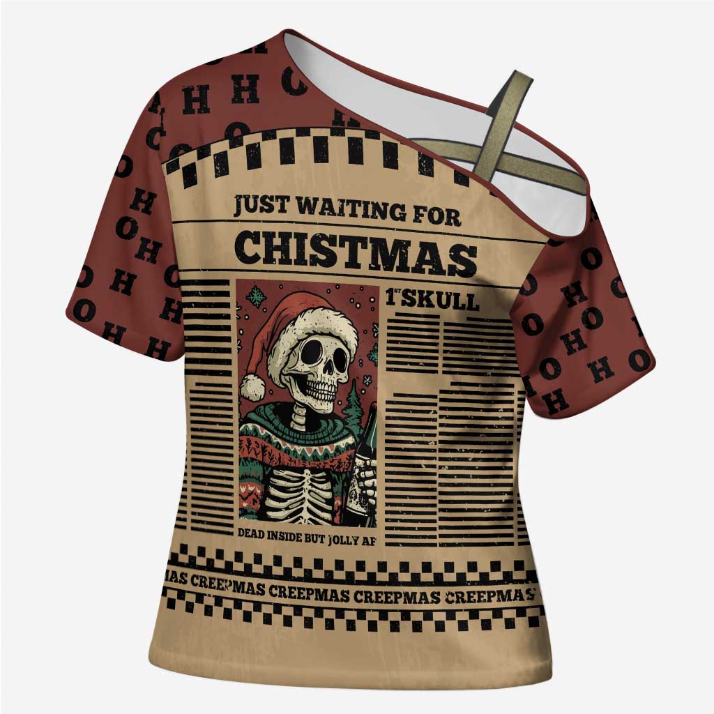 Skull Christmas Cross Shoulder Shirt Newspaper Retro Style - Wonder Print Shop