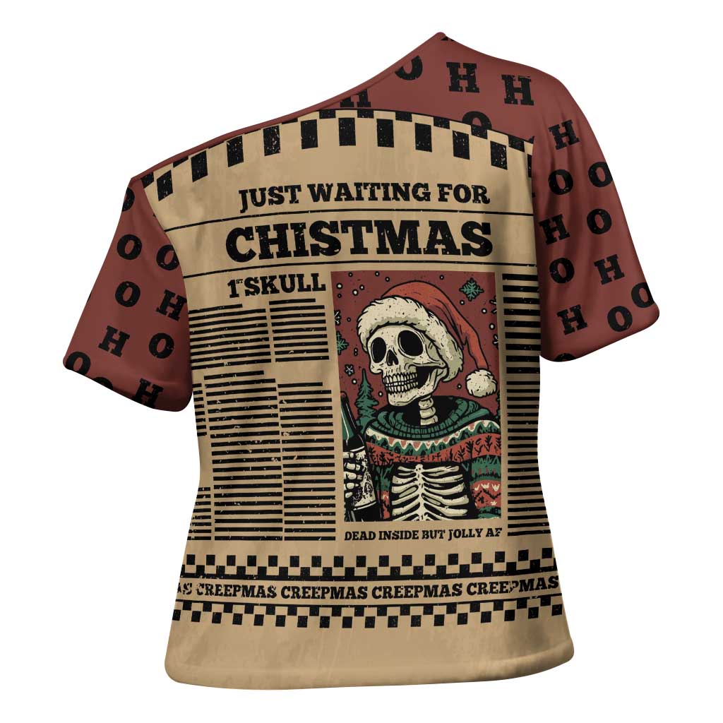 Skull Christmas Cross Shoulder Shirt Newspaper Retro Style - Wonder Print Shop