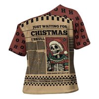 Skull Christmas Cross Shoulder Shirt Newspaper Retro Style - Wonder Print Shop