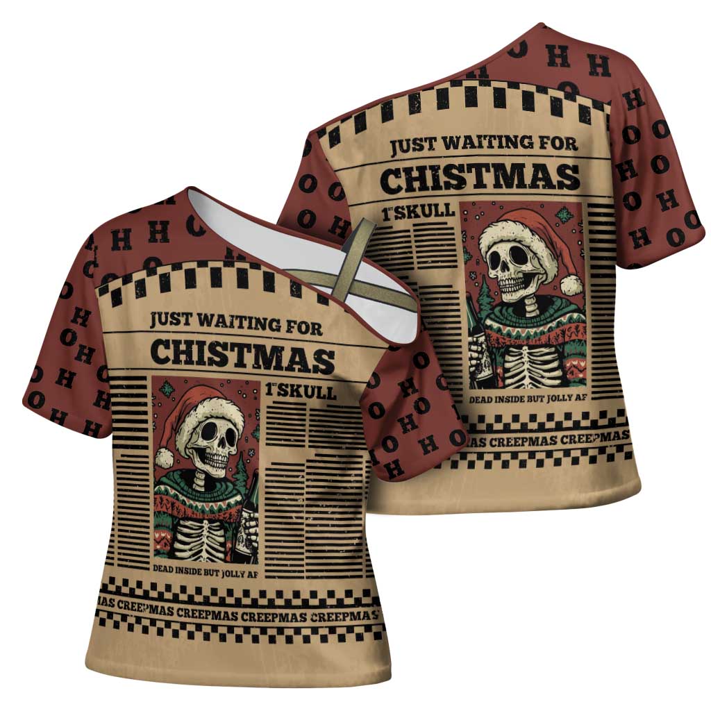 Skull Christmas Cross Shoulder Shirt Newspaper Retro Style - Wonder Print Shop