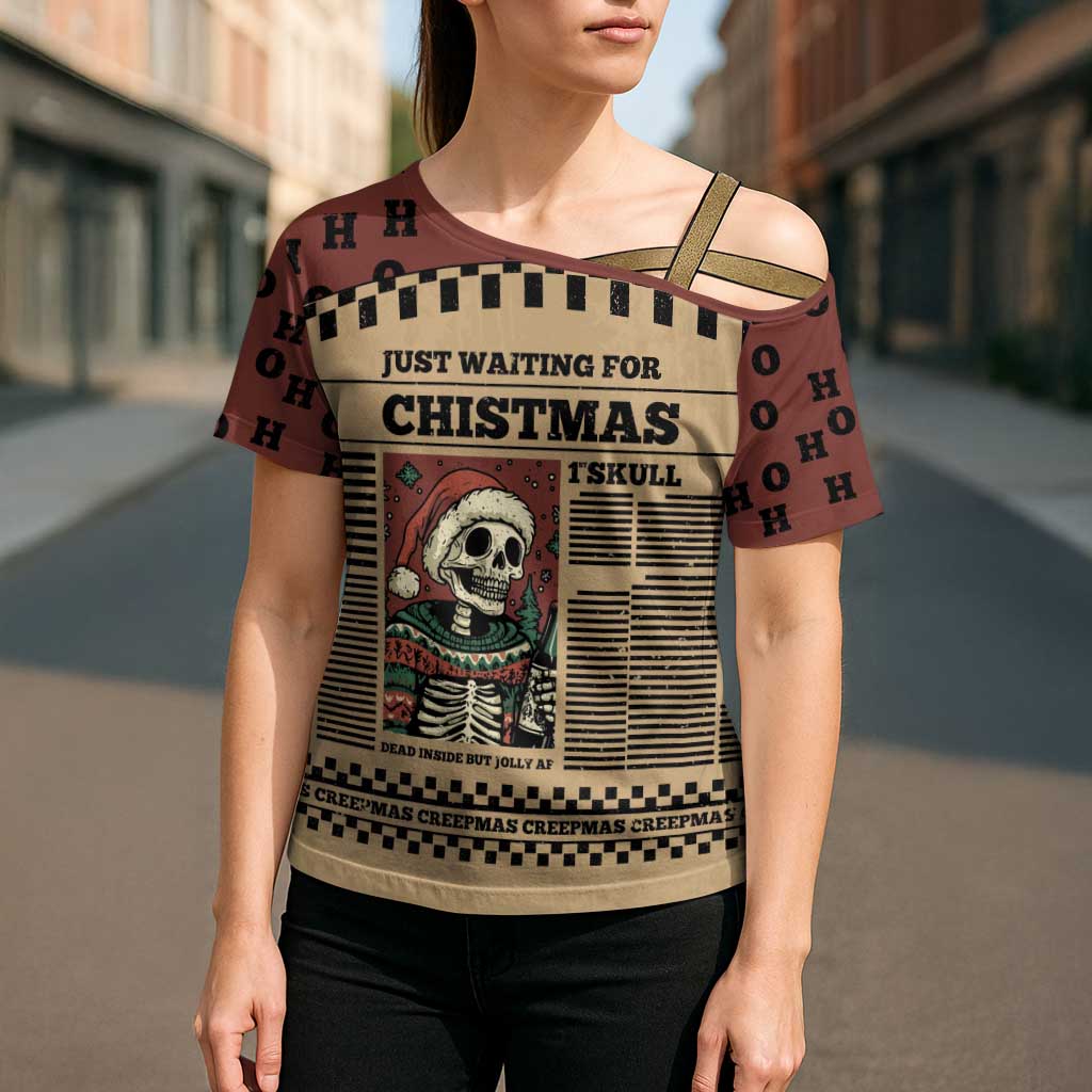 Skull Christmas Cross Shoulder Shirt Newspaper Retro Style - Wonder Print Shop
