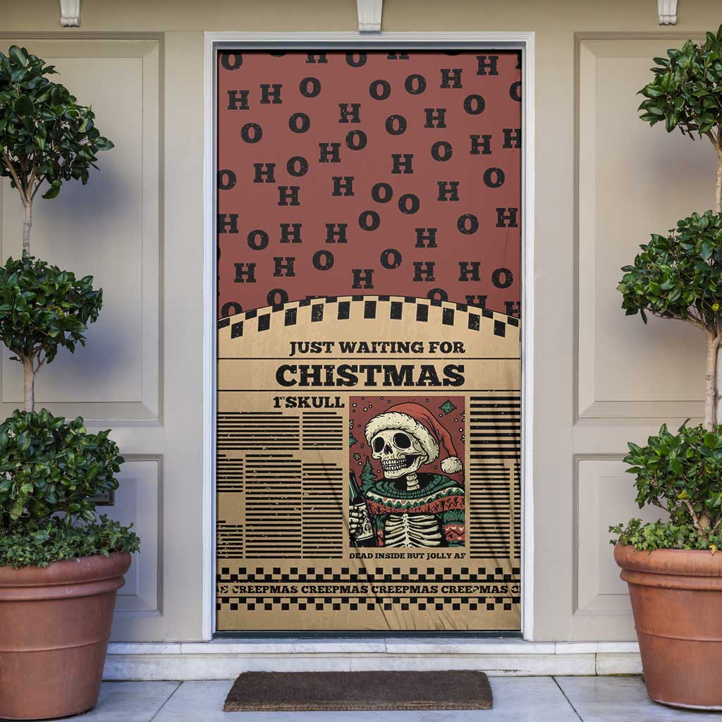 Skull Christmas Door Cover Newspaper Retro Style - Wonder Print Shop