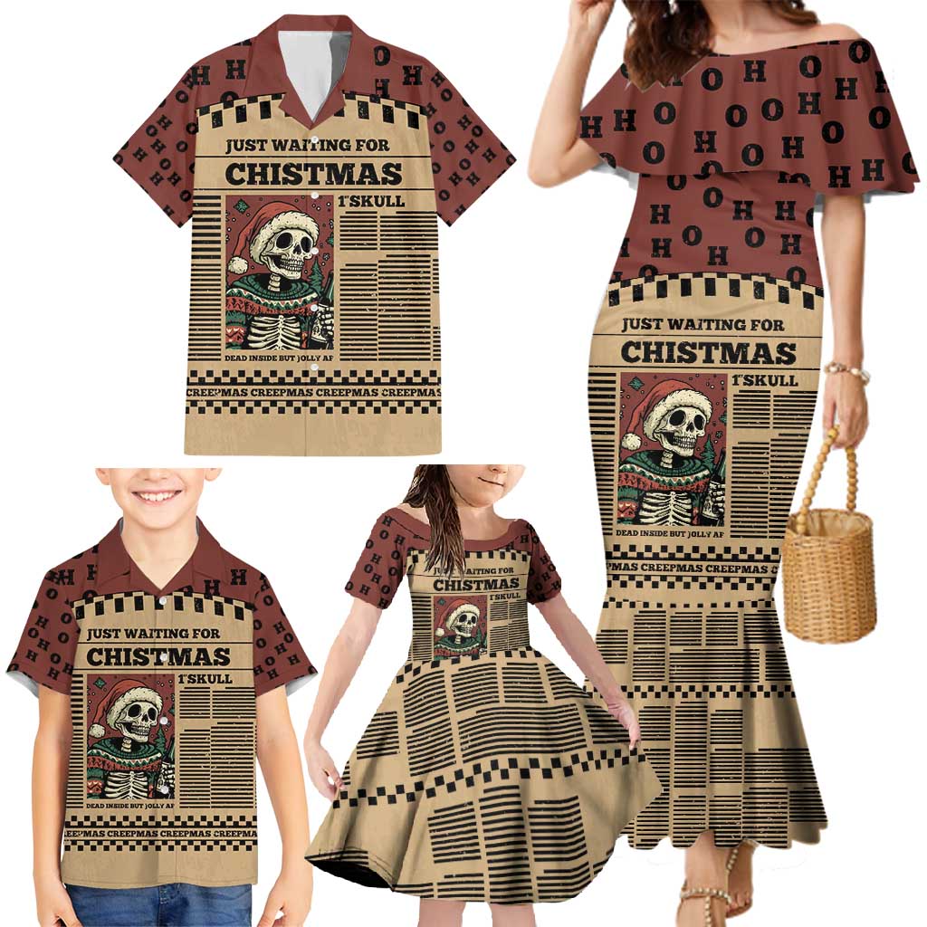 Skull Christmas Family Matching Mermaid Dress and Hawaiian Shirt Newspaper Retro Style - Wonder Print Shop