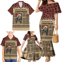 Skull Christmas Family Matching Mermaid Dress and Hawaiian Shirt Newspaper Retro Style - Wonder Print Shop