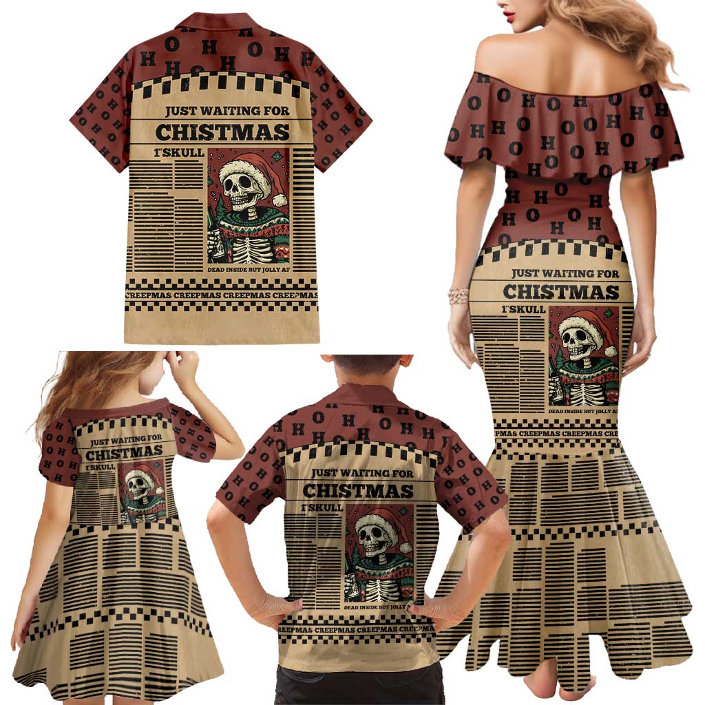 Skull Christmas Family Matching Mermaid Dress and Hawaiian Shirt Newspaper Retro Style - Wonder Print Shop