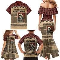 Skull Christmas Family Matching Mermaid Dress and Hawaiian Shirt Newspaper Retro Style - Wonder Print Shop