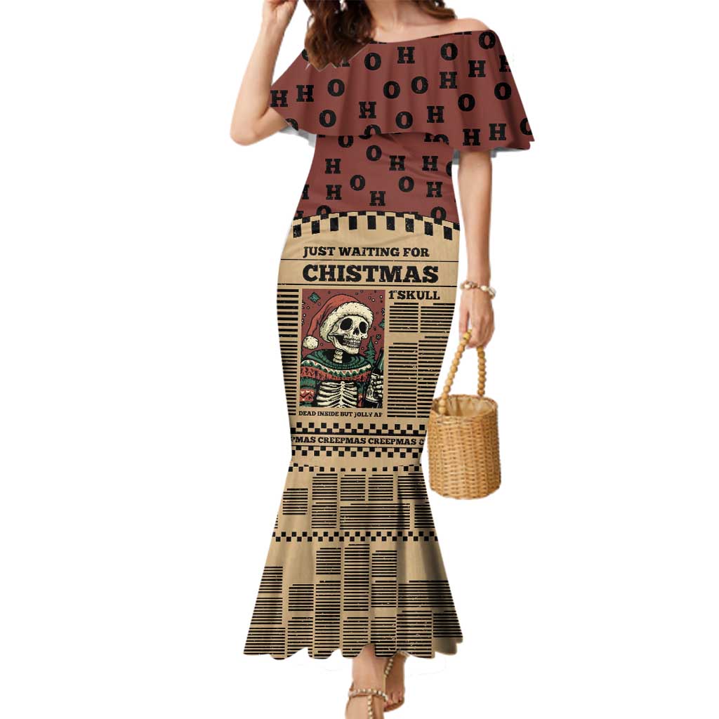 Skull Christmas Family Matching Mermaid Dress and Hawaiian Shirt Newspaper Retro Style - Wonder Print Shop
