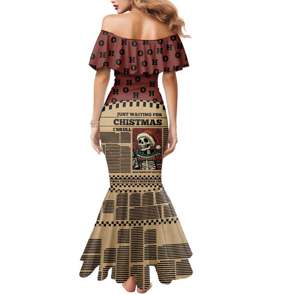 Skull Christmas Family Matching Mermaid Dress and Hawaiian Shirt Newspaper Retro Style - Wonder Print Shop