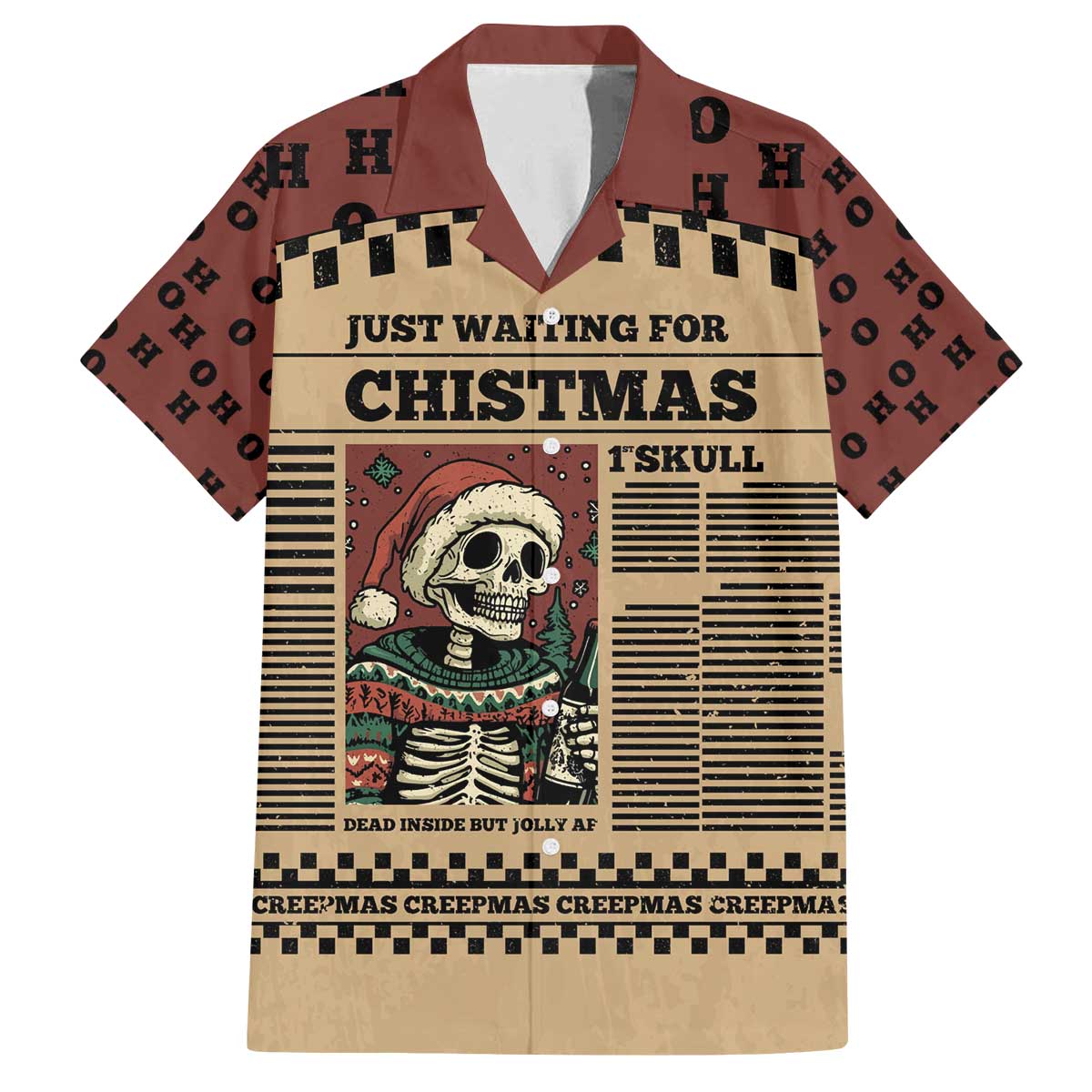 Skull Christmas Family Matching Off The Shoulder Long Sleeve Dress and Hawaiian Shirt Newspaper Retro Style - Wonder Print Shop