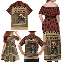 Skull Christmas Family Matching Off Shoulder Maxi Dress and Hawaiian Shirt Newspaper Retro Style - Wonder Print Shop
