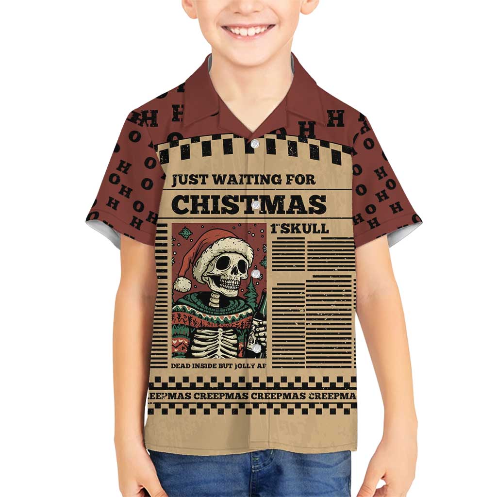 Skull Christmas Family Matching Off Shoulder Maxi Dress and Hawaiian Shirt Newspaper Retro Style - Wonder Print Shop