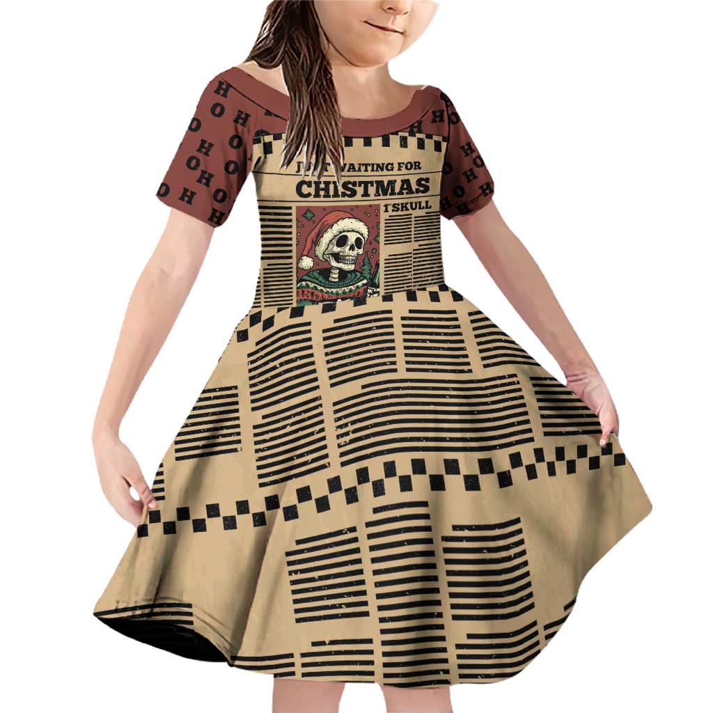 Skull Christmas Family Matching Off Shoulder Short Dress and Hawaiian Shirt Newspaper Retro Style - Wonder Print Shop