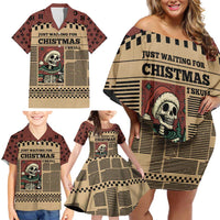 Skull Christmas Family Matching Off Shoulder Short Dress and Hawaiian Shirt Newspaper Retro Style - Wonder Print Shop