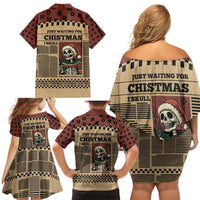 Skull Christmas Family Matching Off Shoulder Short Dress and Hawaiian Shirt Newspaper Retro Style - Wonder Print Shop