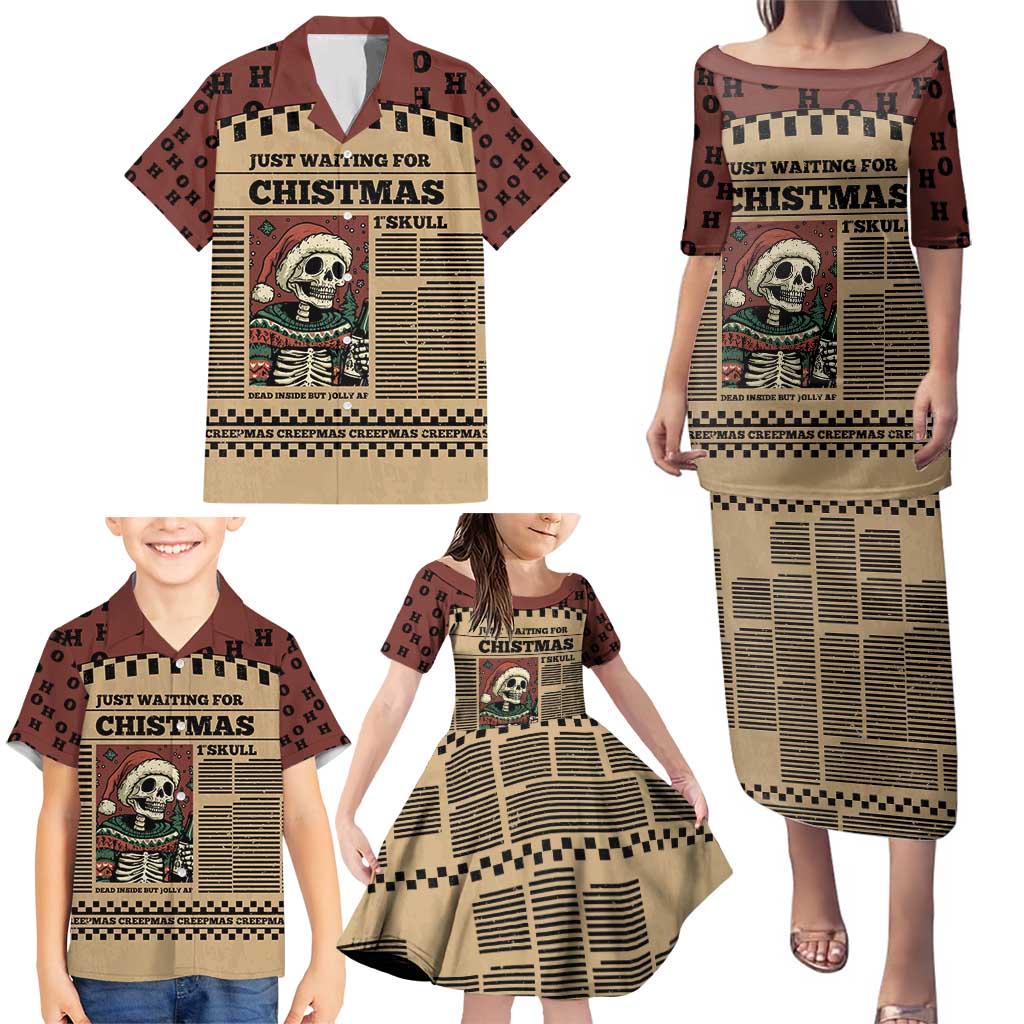 Skull Christmas Family Matching Puletasi and Hawaiian Shirt Newspaper Retro Style - Wonder Print Shop