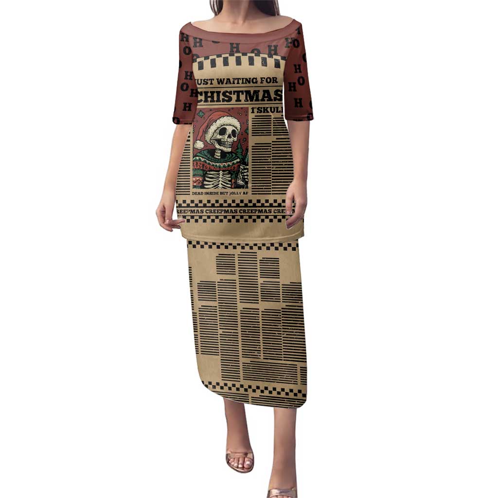 Skull Christmas Family Matching Puletasi and Hawaiian Shirt Newspaper Retro Style - Wonder Print Shop