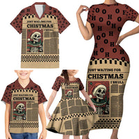 Skull Christmas Family Matching Short Sleeve Bodycon Dress and Hawaiian Shirt Newspaper Retro Style - Wonder Print Shop