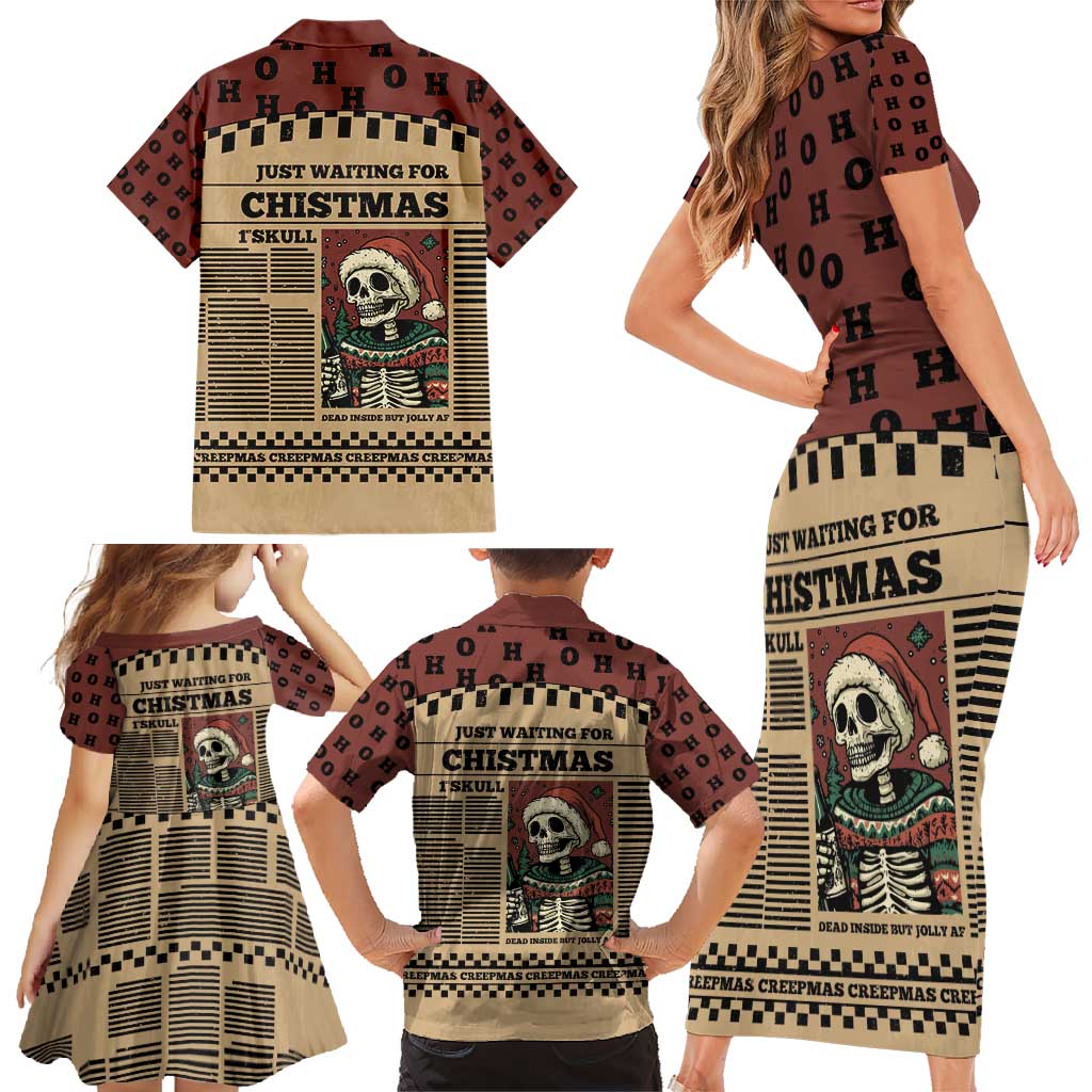 Skull Christmas Family Matching Short Sleeve Bodycon Dress and Hawaiian Shirt Newspaper Retro Style - Wonder Print Shop