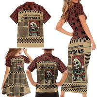 Skull Christmas Family Matching Short Sleeve Bodycon Dress and Hawaiian Shirt Newspaper Retro Style - Wonder Print Shop