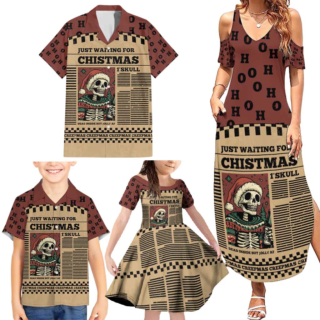 Skull Christmas Family Matching Summer Maxi Dress and Hawaiian Shirt Newspaper Retro Style - Wonder Print Shop