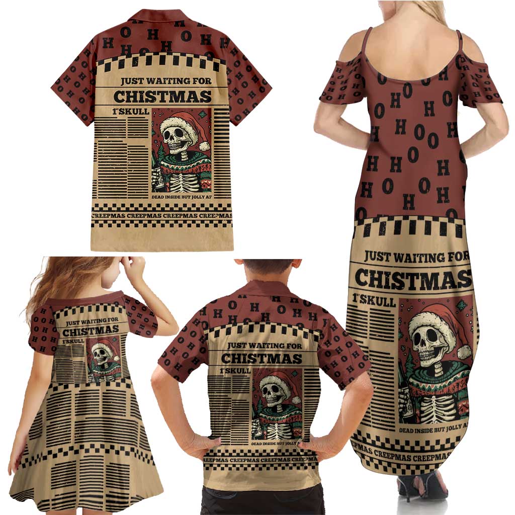 Skull Christmas Family Matching Summer Maxi Dress and Hawaiian Shirt Newspaper Retro Style - Wonder Print Shop