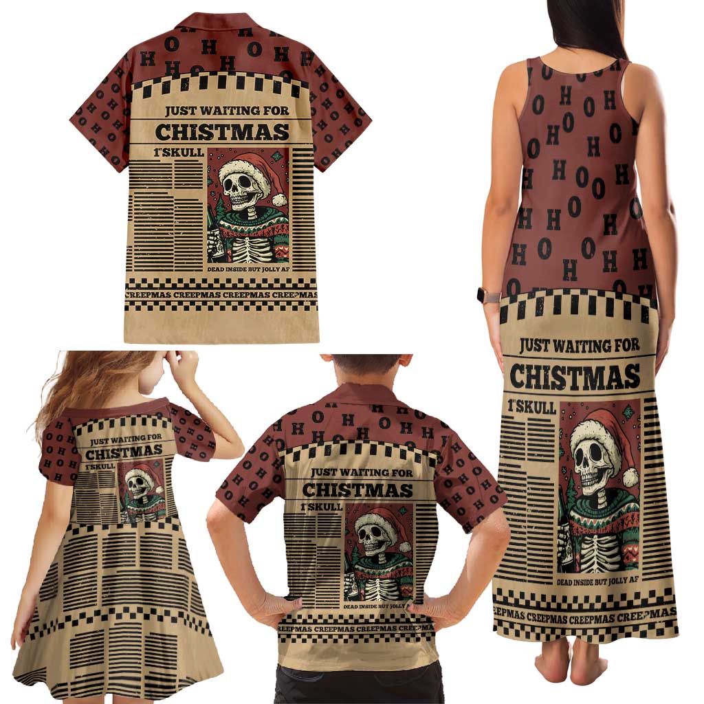 Skull Christmas Family Matching Tank Maxi Dress and Hawaiian Shirt Newspaper Retro Style - Wonder Print Shop