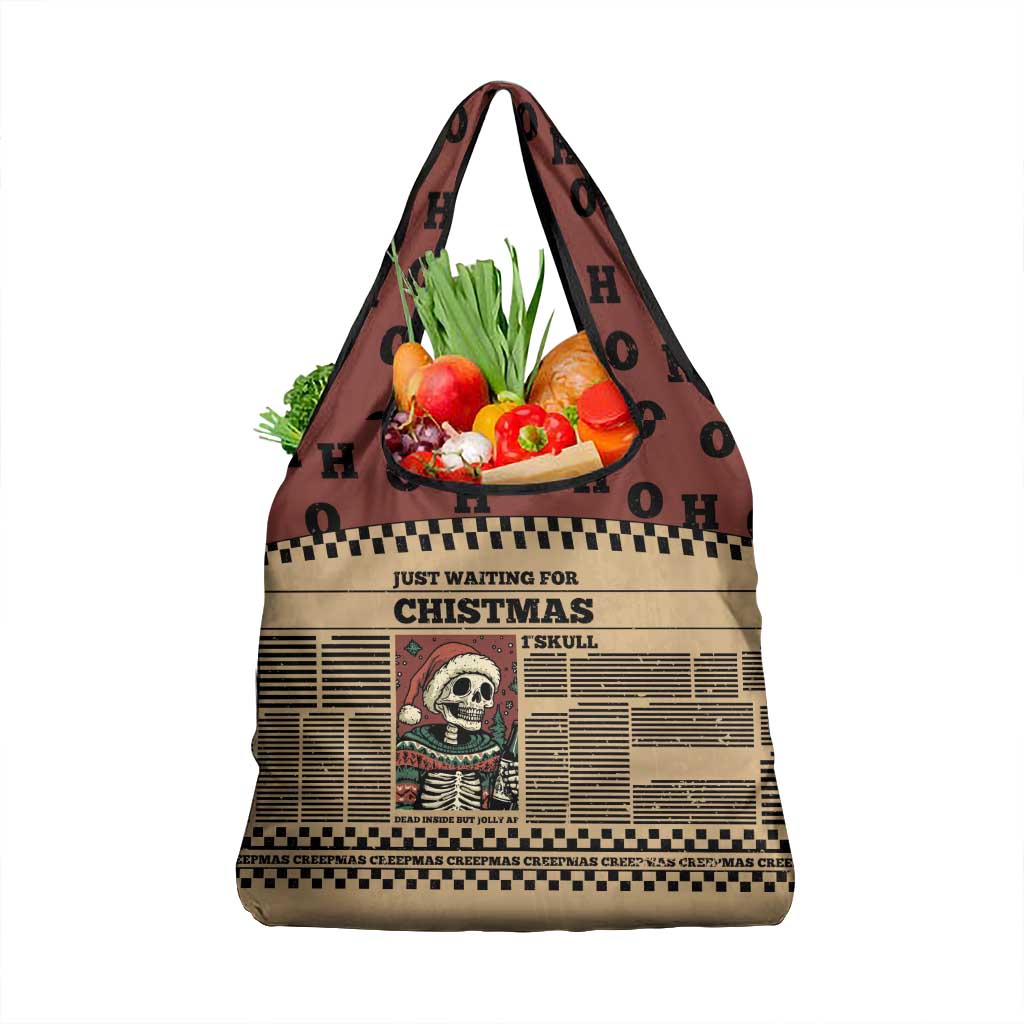 Skull Christmas Grocery Bag Newspaper Retro Style - Wonder Print Shop