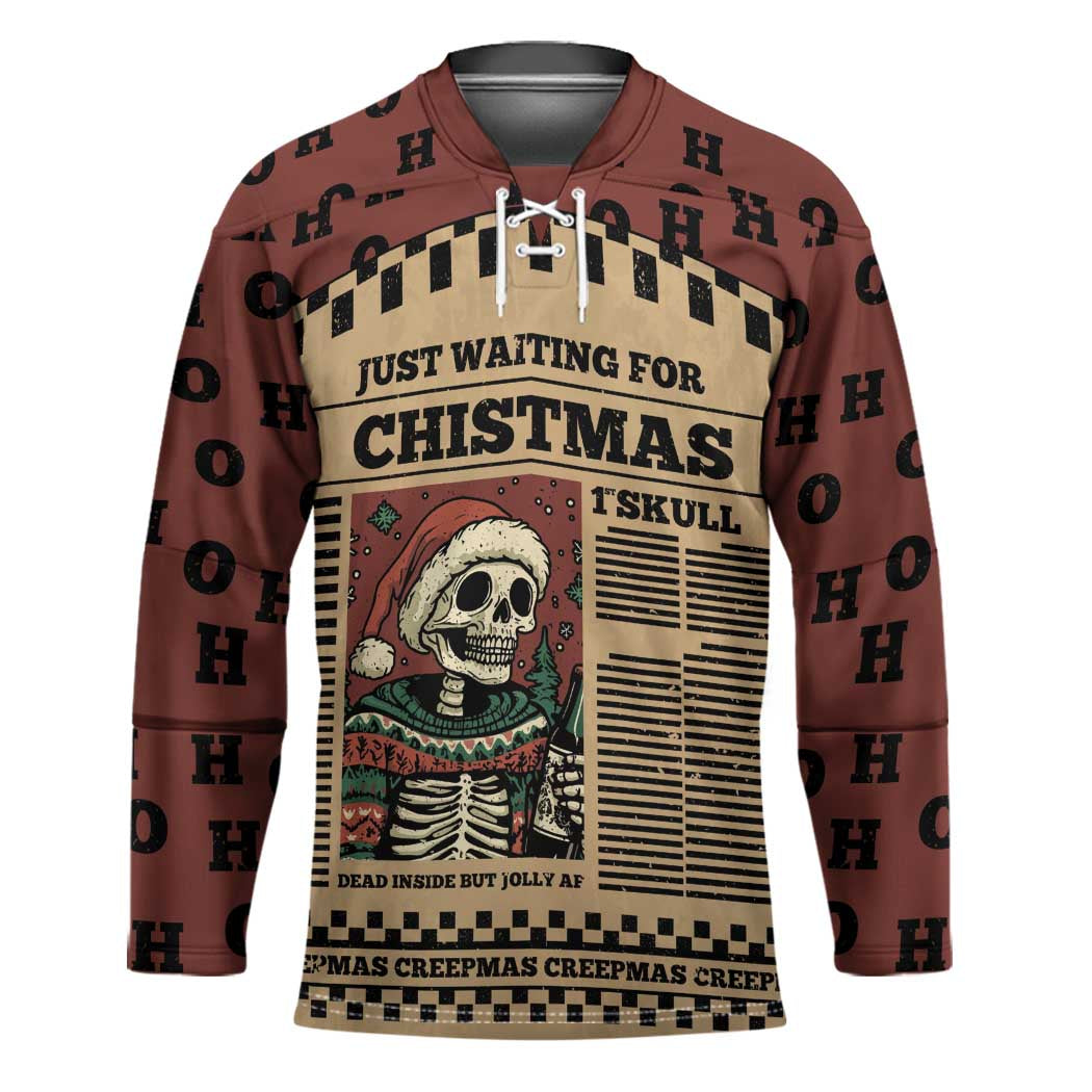Skull Christmas Hockey Jersey Newspaper Retro Style - Wonder Print Shop