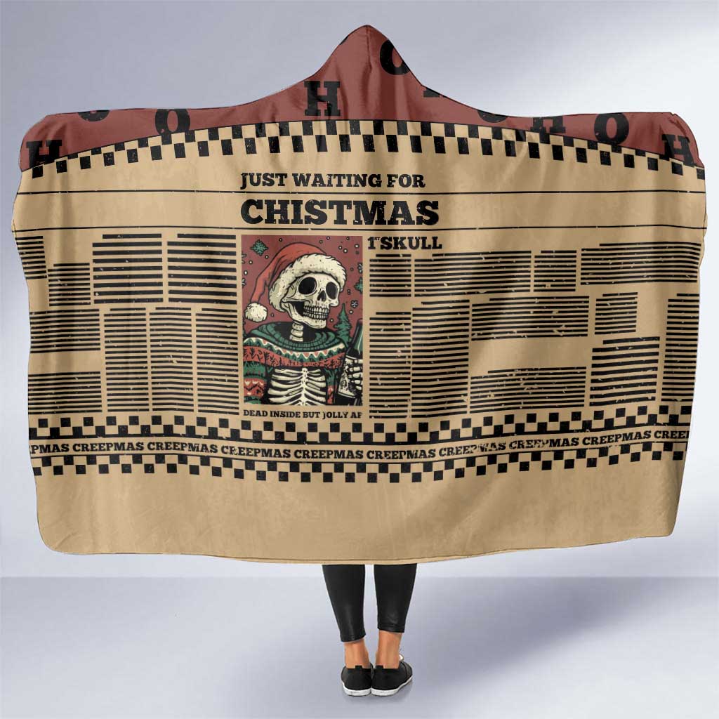 Skull Christmas Hooded Blanket Newspaper Retro Style - Wonder Print Shop