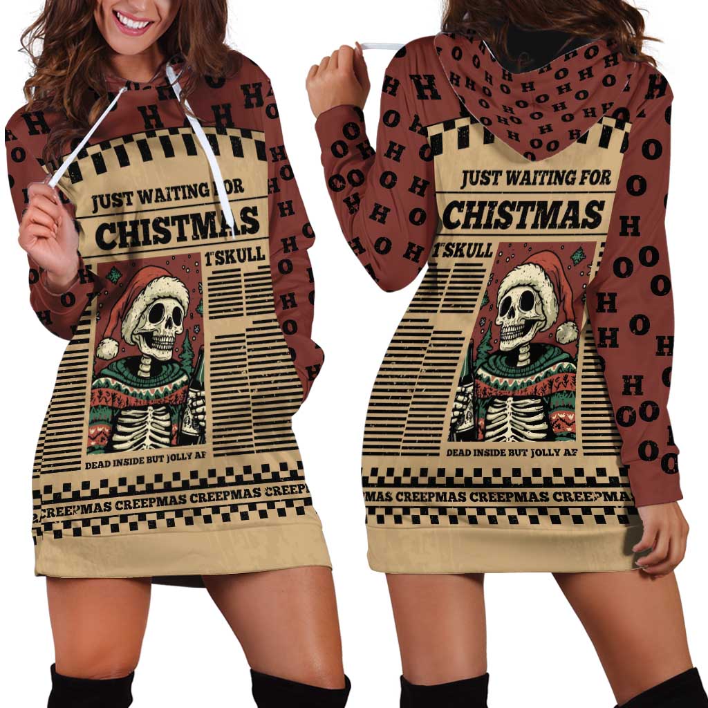 Skull Christmas Hoodie Dress Newspaper Retro Style - Wonder Print Shop