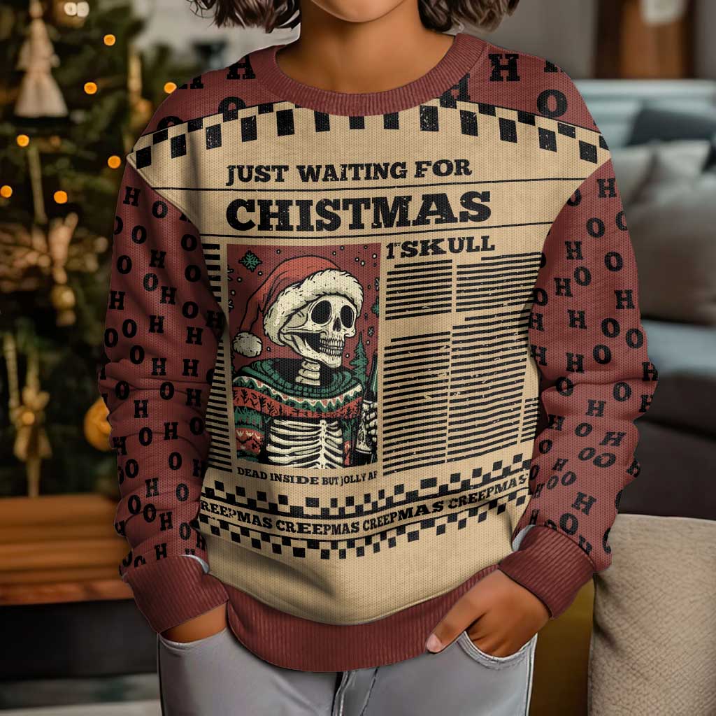 Skull Christmas Kid Ugly Christmas Sweater Newspaper Retro Style - Wonder Print Shop