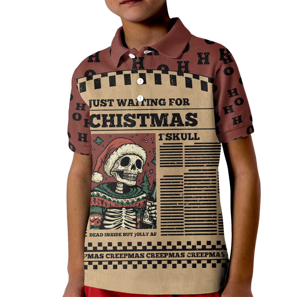 Skull Christmas Kid Polo Shirt Newspaper Retro Style - Wonder Print Shop