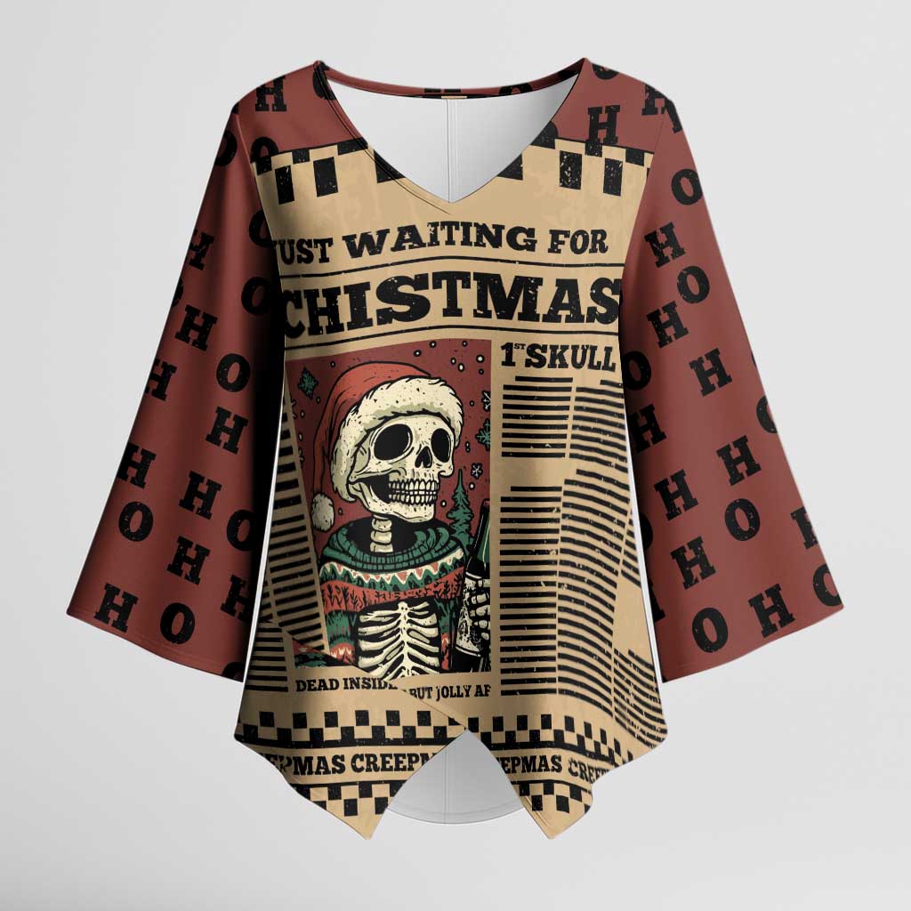 Skull Christmas Kimono Sleeve Blouse Newspaper Retro Style - Wonder Print Shop