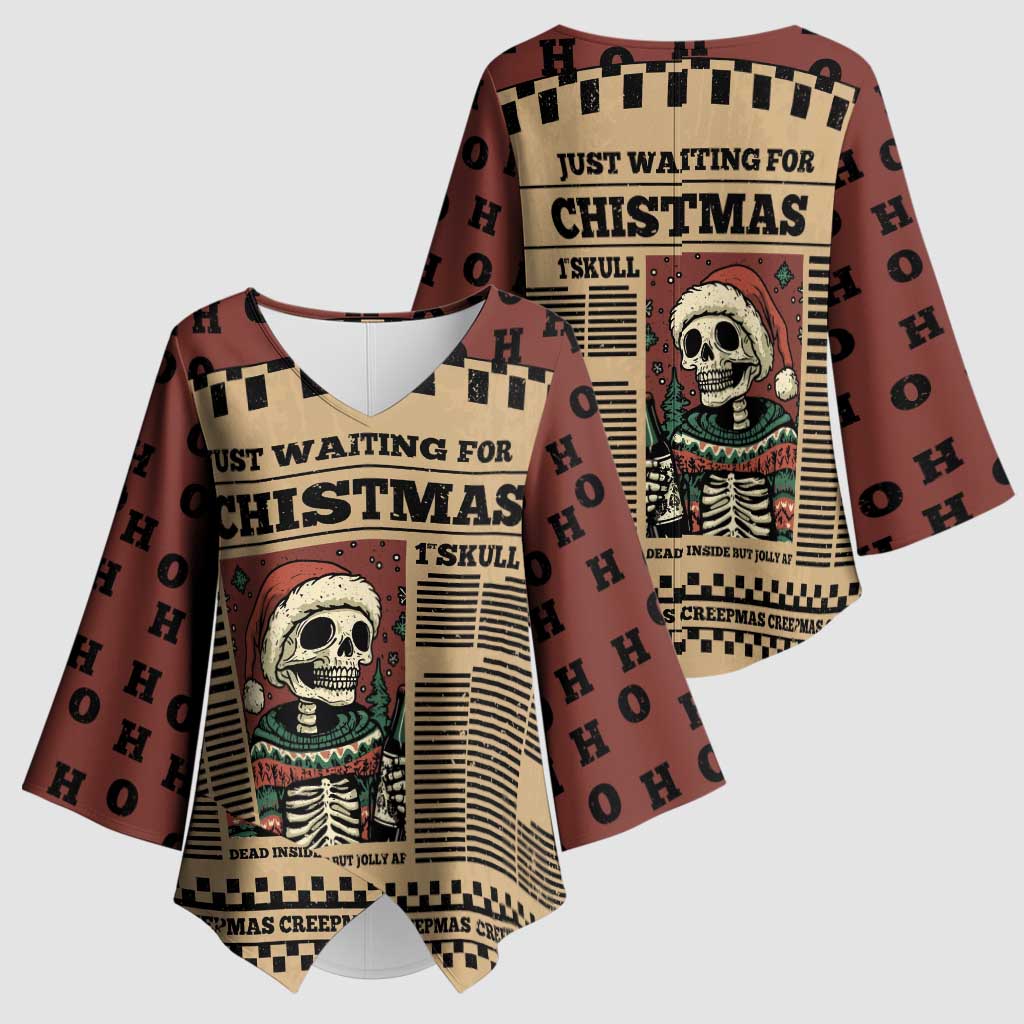 Skull Christmas Kimono Sleeve Blouse Newspaper Retro Style - Wonder Print Shop