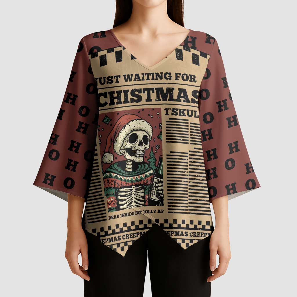 Skull Christmas Kimono Sleeve Blouse Newspaper Retro Style - Wonder Print Shop