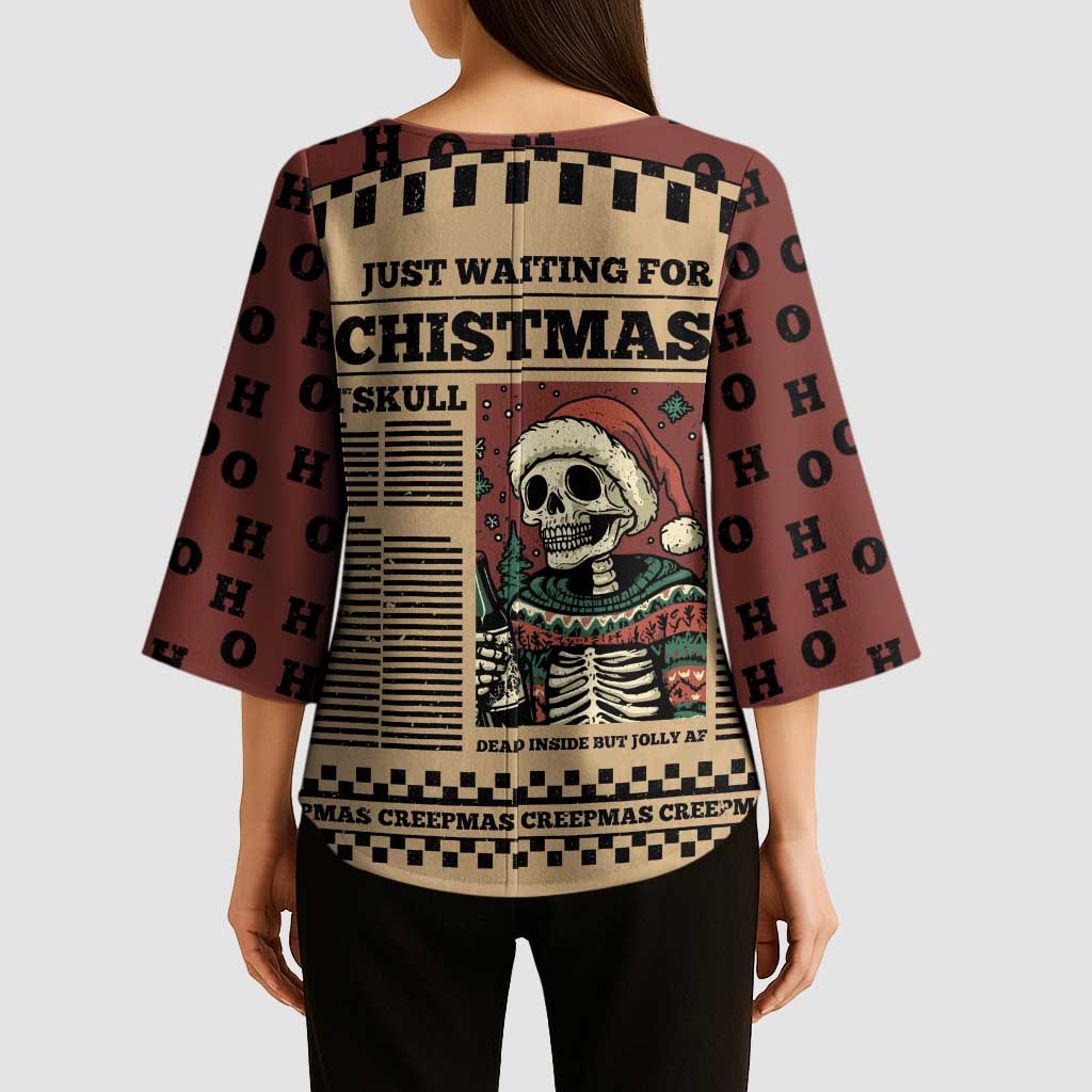 Skull Christmas Kimono Sleeve Blouse Newspaper Retro Style - Wonder Print Shop