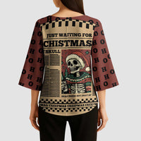 Skull Christmas Kimono Sleeve Blouse Newspaper Retro Style - Wonder Print Shop