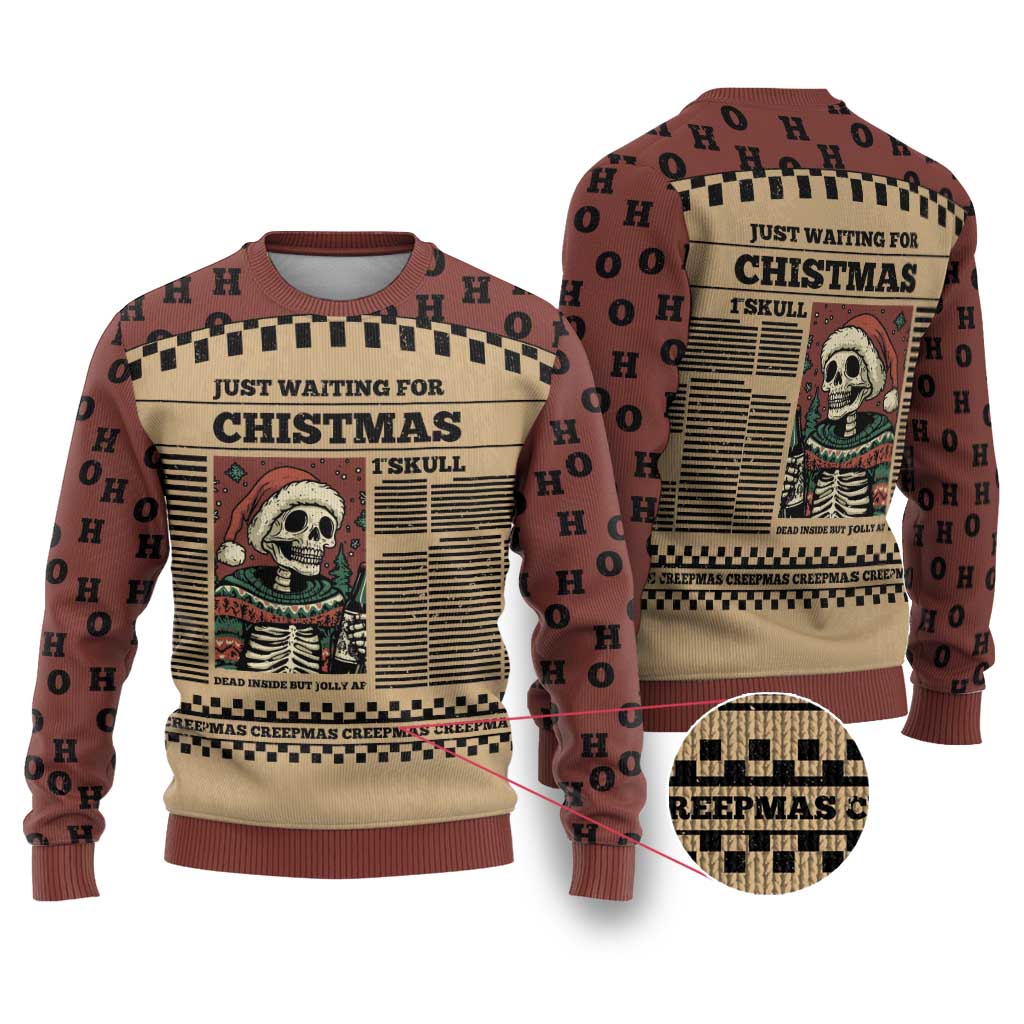 Skull Christmas Ugly Christmas Sweater Newspaper Retro Style - Wonder Print Shop