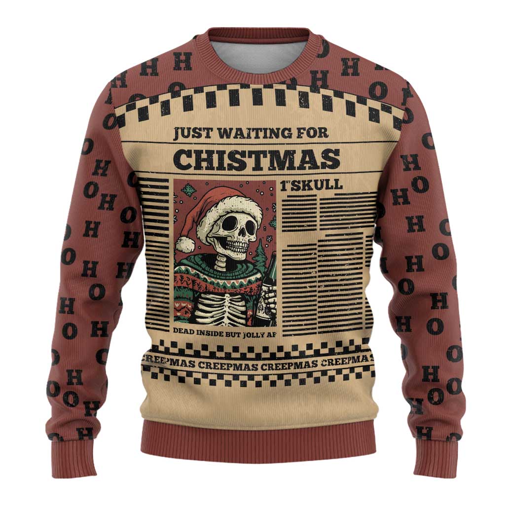Skull Christmas Ugly Christmas Sweater Newspaper Retro Style - Wonder Print Shop