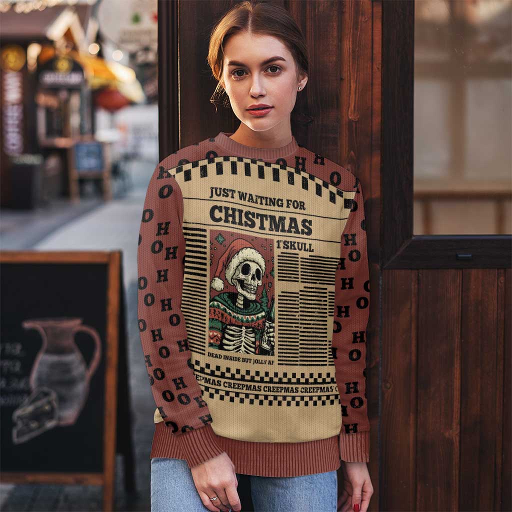 Skull Christmas Ugly Christmas Sweater Newspaper Retro Style - Wonder Print Shop